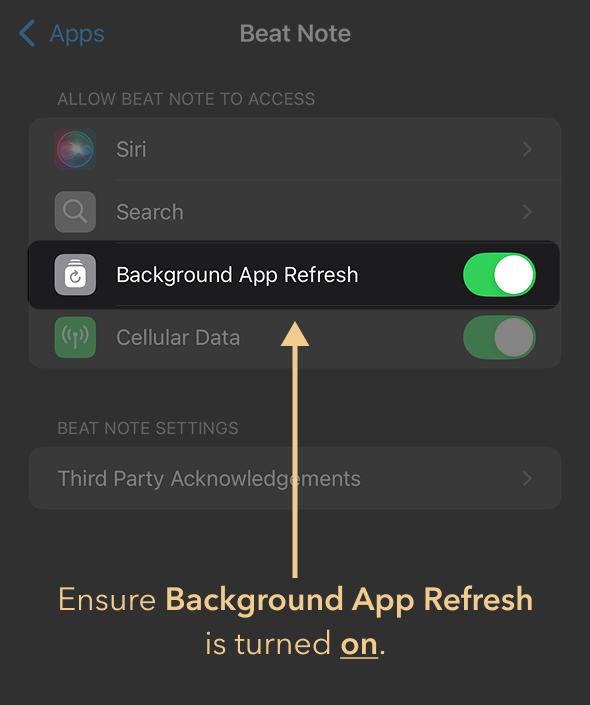 Ensure Background App Refresh is turned on